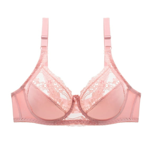 Bigersell Cotton Padded Bra Upgrade Women's Solid Color Ring Oversized Gathering Underwear Daily Bra Demi Cup Bra Style F-1113 Pinks XL