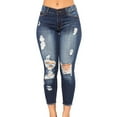thumbnail image 1 of Bigersell Cropped Jeans Women Mid Waist Distressed Ripped Skinny Jeans Washed Destroyed Hole Ankle Leg Length Denim Pants with Pockets Button Closure Stretch Jeans Dark Blue L, 1 of 9