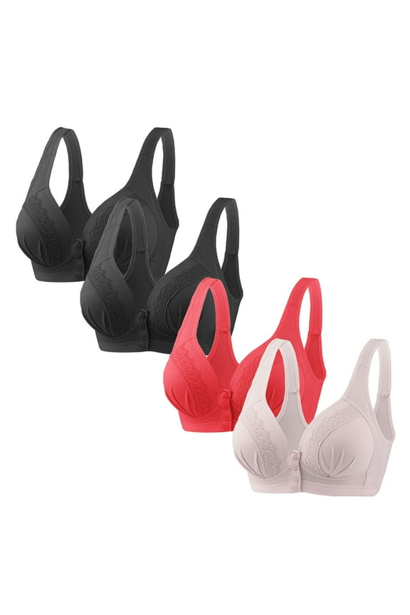 Cupless Bra On Sale 4pc Women's No Underwire Lactation Bra Back Adjustment Yoga Running Bra Balconette Bra Style F-579 Red S
