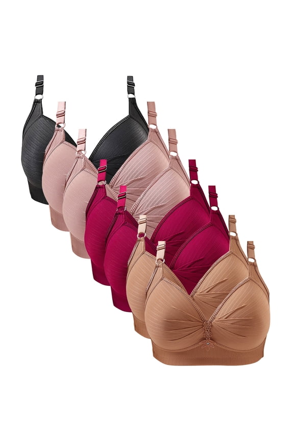 Cupless Bra On Sale 7pc Woman's Solid Color Comfortable Underwear Daily Bra Without Underwire Gathering Bras Seamless Bra Style F-1230 Khaki 38/85