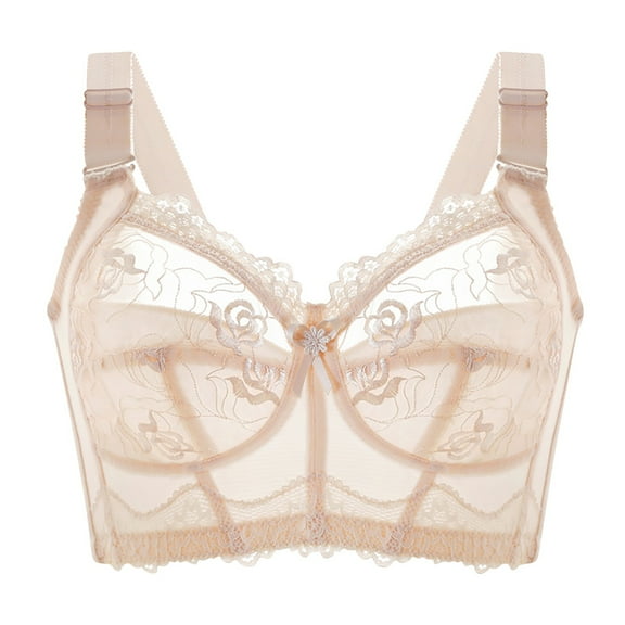 Bigersell Cupless Bra Trendy Women Large Chest Small Bra No Underwire Shrink Chest Slim Underwear Thin Style Plus Size Sister Full Cup Push up Bra Lace Bra Style F-153 Beige XL