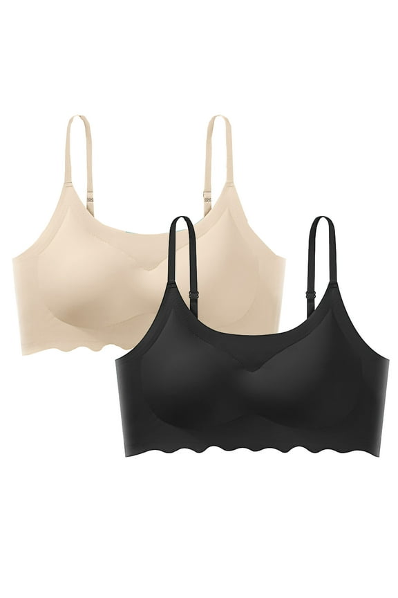Cupless Bra Upgrade 2pc Woman's Embroidered Seamless Comfortable Breathable Bras Comfort Bralettes Everyday Bra Wire-Free Bra Style F-1181 Multicolor L