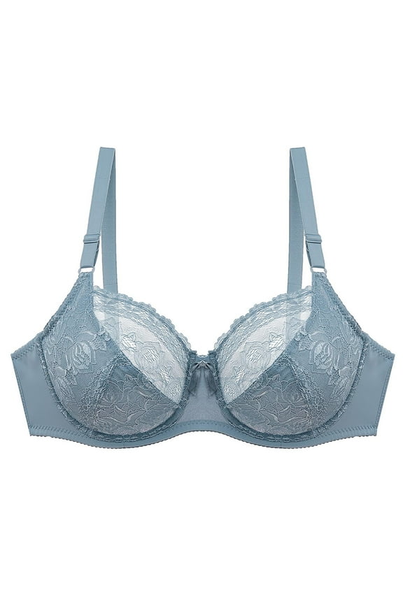 Cupless Bra Upgrade Women's Solid Color Lace Underwire Oversized Gathering Underwear Daily Bra Lightly Lined Bra Style F-1046 Light Blue XL