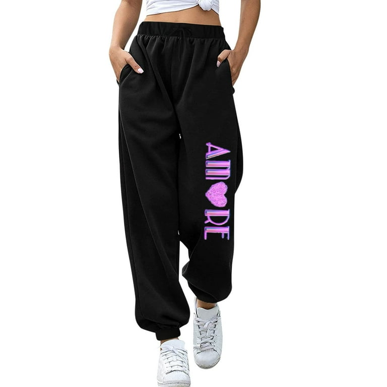 Women Sweatpants Solid Color High Waist Drawstring Jogger Pants with Pockets  Wide Leg Lounge Trousers 