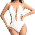 thumbnail image 1 of Bigersell Cut Out Bathing Suit for Women High Cut One-Piece Swimsuits Solid Halter Neck 1 Piece Cheeky Swimsuit Beach Vacation Swimwear, Style SW-41, White, M, 1 of 7