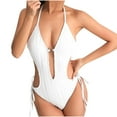 thumbnail image 1 of Bigersell Cut Out Bathing Suit for Women Tie Back V-Neck One-Piece Swimsuits Side Lace up High Cut 1 Piece Swimsuit Monokini Swimwear for Summer Vacations White S, 1 of 5