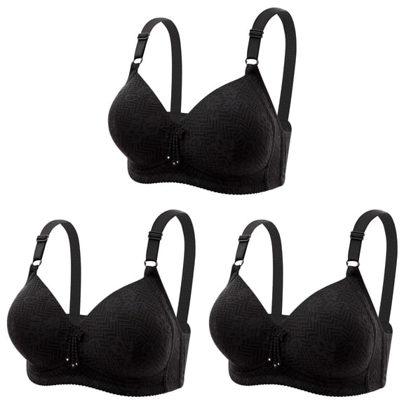 Bigersell Cute Bras Pack for Women Upgrade 3pc Women's Comfortable Breathable Plus Size Bra with Side Folding Beautiful Back Bra Shoulder Straps Wire-Free Bra Style F-121 Black 3XL
