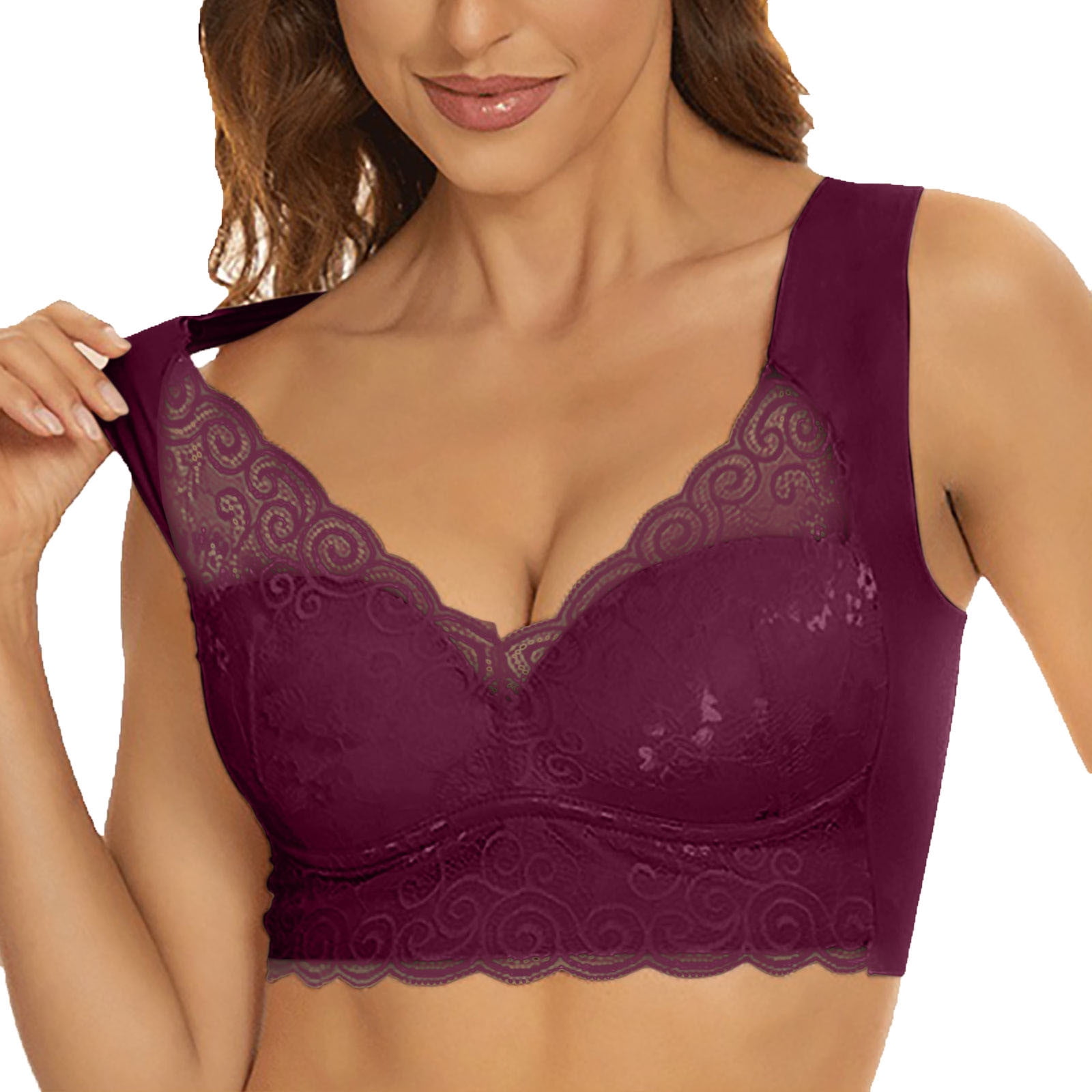 Bigersell Bras for Older Women Sale Clearance Ladies Bras Lace Bra Style  B1074 V-Neck Pullover Bras Hook and Eye Bra Closure Short Size Womens Bras  Push up Coffee 42BCD 