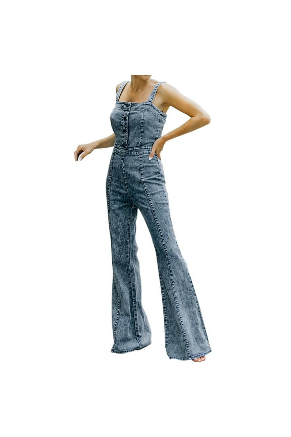 Cute Distressed Jumpsuits Jumpsuit Women Fashion Casual Solid Long Jumpsuit Pocket Women's Rompers Overalls Ladies' Classic Bootcut Jumpsuits