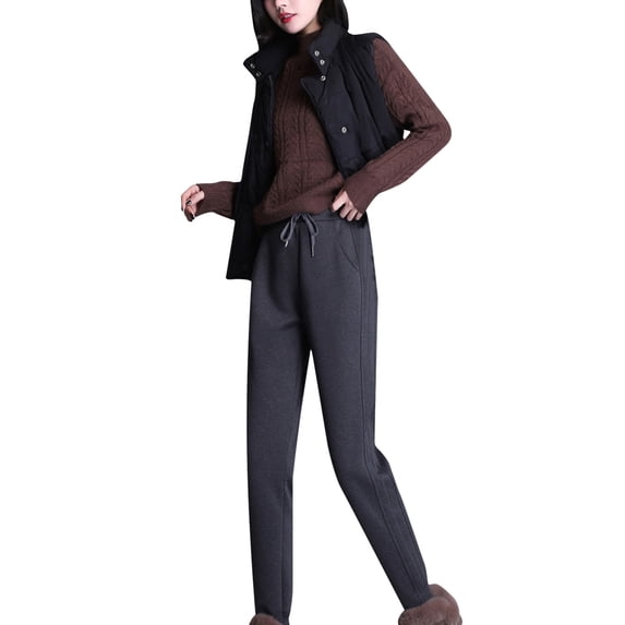 Bigersell Cute Distressed Pants Full Length Pants Ladies Fashion Loose Casual Wear Plus Fleece Warm And Fleece Sports Pants Ladies' Modern Straight Pants