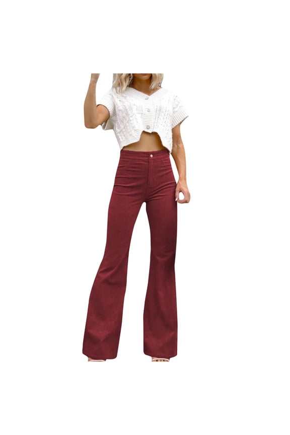 Cute Distressed Pants Full Length Pants Women's Fashion Slim Fit Comfortable Solid Color Pocket Casual Flared Pants Bootcut Pants for Ladies