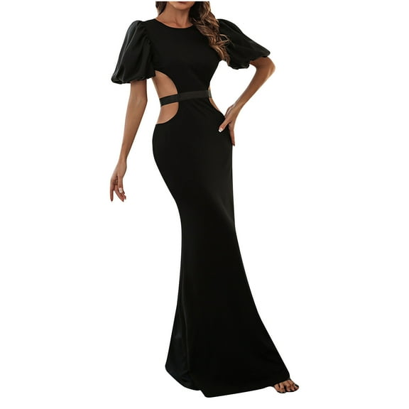 Bigersell Cute Spring Dresses Fashion Women Short Sleeve Strapless Backless Sequined Evening Long Dress Evening Dresses Women's Plus Sheath Dresses, Style 21658, Black M