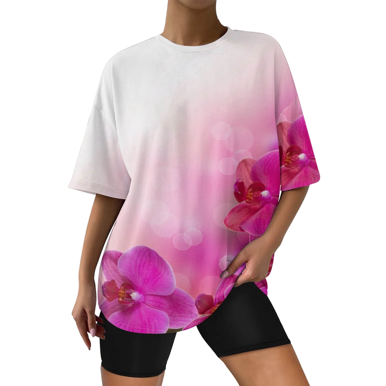 Bigersell Cute Summer Tops for Women Crewneck Casual Tiedye Print T