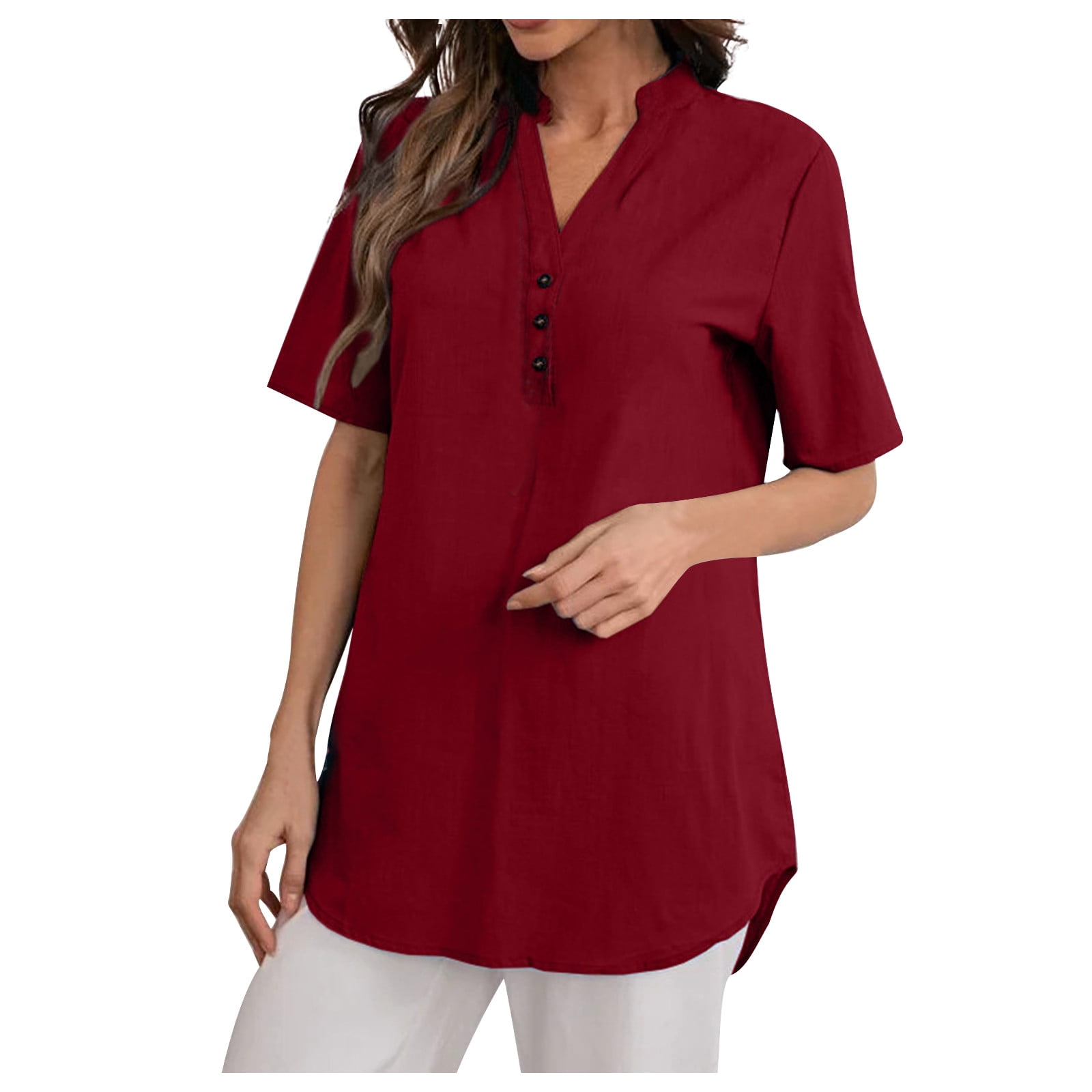 Bigersell Sleep Shirts for Women V-Neck Solid Color 3/4 Sleeve