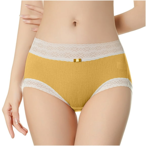 Bigersell Cute Underwear for Women Clearance Womens Boxers Briefs Underwear Bikini Panty Style P-1913 Polyester Bikini Panties No Show Thongs Ladies Briefs High Waist Women's Panties Yellow L