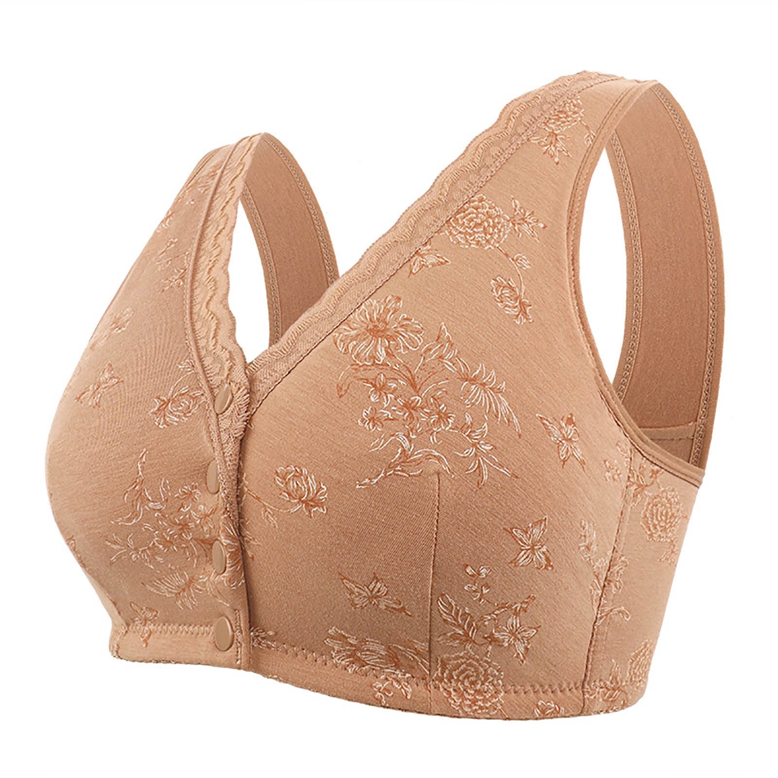 Bigersell Daisy Bra for Seniors - Front Snap Closure Bras Older Women Easy  Close Lace Trim V-Neck Push-up Bra No Underwire Comfortable Strap Floral  Print Wireless Bras Z-1-Beige 3XL 