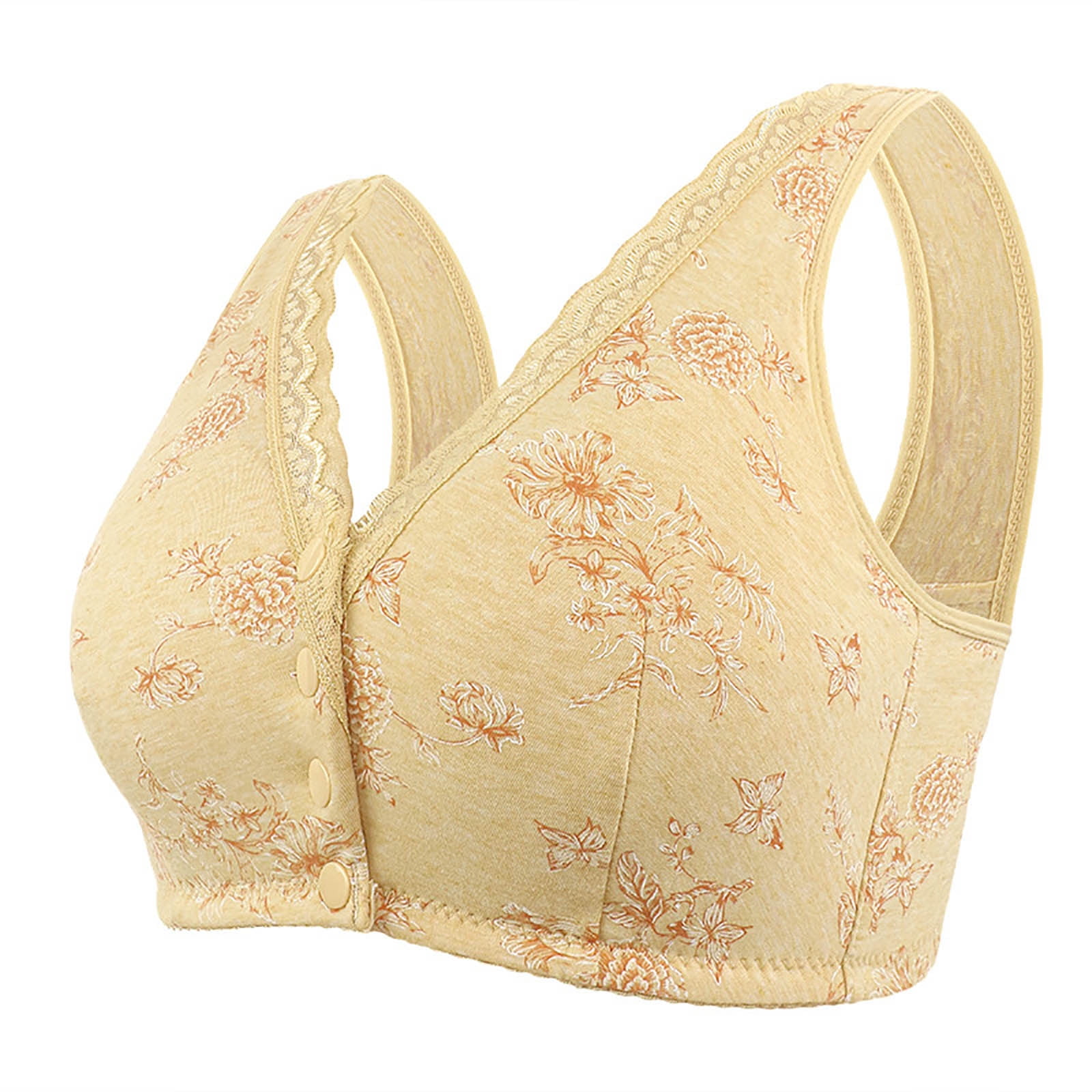 Bigersell Daisy Bra for Seniors - Front Snap Closure Bras Older Women Easy  Close Lace Trim V-Neck Push-up Bra No Underwire Comfortable Strap Floral  Print Wireless Bras Z-1-Beige L 