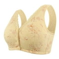 thumbnail image 1 of Bigersell Daisy Bra for Seniors - Front Snap Closure Bras Older Women Easy Close Lace Trim V-Neck Push-up Bra No Underwire Comfortable Strap Floral Print Wireless Bras Z-1-Beige XL, 1 of 4