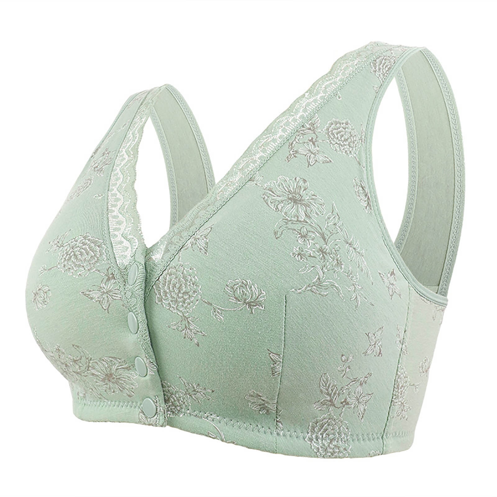 Front Closure Bras for Older Women,Daisy Bra for Seniors,Convenient Front  Snap Unlined Wirefree Full Coverage Cotton Bras