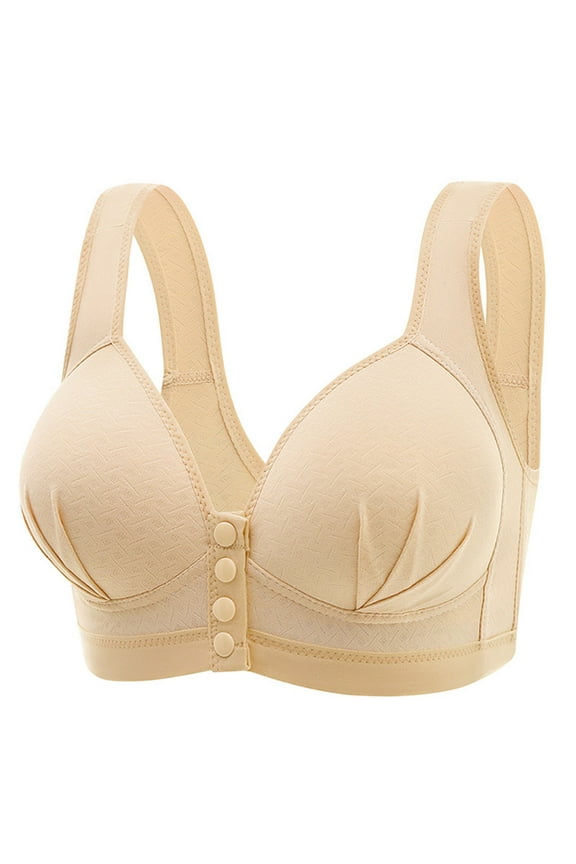 Daisy Bra for Seniors - Comfortable Front Snap Closure Bras Older Women Easy Close V-Neck Push-up Bra No Underwire Beige M