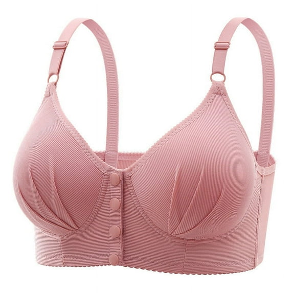 Bigersell Daisy Bras Women Front Snap Closure Push-up Bra No Underwire Comfortable Soft V-Neck Full-Coverage Wireless Bras Female Padded Bralette Wire-Free Bra Style-R7, Pink S