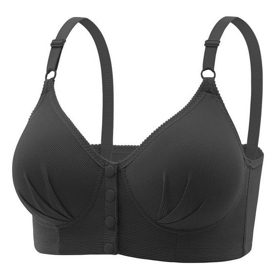 Bigersell Daisy Bras Women Front Snap Closure Push-up Bra No Underwire Comfortable Soft V-Neck Full-Coverage Wireless Bras Female Padded Bralette Wire-Free Bra Style-R7, Black 3XL