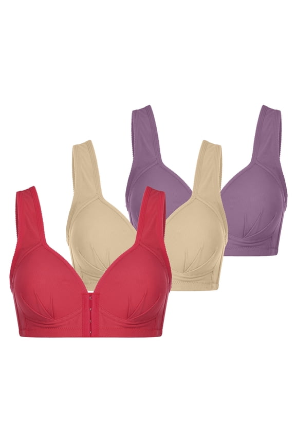 Demi Bra 3pc V-Neck Wire-Free Bra Support Women Classic Bra Soft Bra Style R-258 Basic Bra Strap Nylon Back-Smoothing Bra Feature Everyday Bras Underwear Beige M