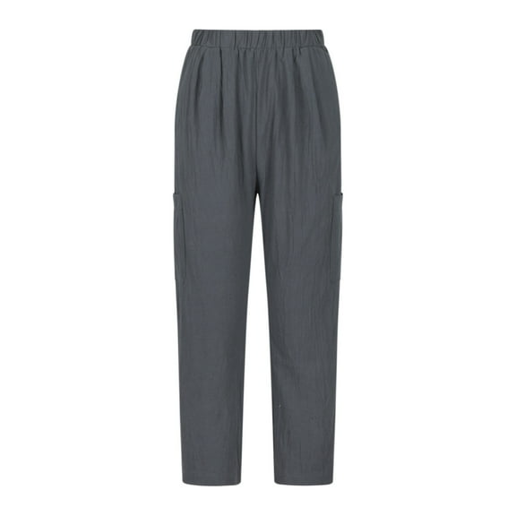 Bigersell Distressed Pants for Women Full Length Pants Women Summer Pants Casual Pure Color Elastic Waist Linen Pockets Pants Ladies' Bell Buttom Pants