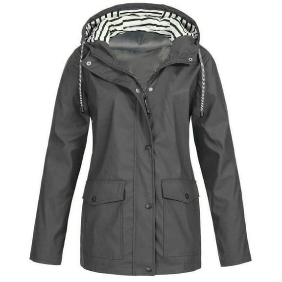 Bigersell Down Coats with Hood for Women Long Sleeve Hooded Casual Jackets Women Solid Rain Jacket Outdoor Waterproof Hooded Raincoat Windproof Anorak Hoodie Jacket Women