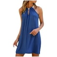 thumbnail image 1 of Bigersell Dress for Women Fashion Women Summer Casual Sleeveless Halter Solid Dress Women's Plus A-Line Dress Style 18594, Female Below The Knee Dresses Blue XXL, 1 of 7
