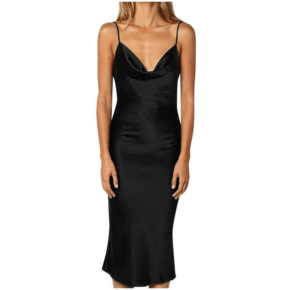 Bigersell Dress for Women Sleeveless Cold Shoulder Backless Dress Night Dress Party Dress Big & Tall Ball Gown Dress Style 22706, Female Below The Knee Dresses Black M