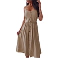 thumbnail image 1 of Bigersell Dresses for Women 2022 Casual Women Fashion Casual Sleeveless Round Neck Solid Color Buttons Mid-Calf Dress Regular Maxi Dress Style 27385, Female Knee Length Dresses Khaki S, 1 of 7