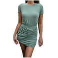 thumbnail image 1 of Bigersell Dresses for Women 2023 Party Short Sleeve Women Casual Bodycons Round-Neck Solid Short Leeve Mini Dress Homecoming Dresses Regular Bodycon Dresses, Style 19928, Green XL, 1 of 9