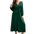 thumbnail image 1 of Bigersell Dresses for Women 2023 Women's Autumn and Winter Fashion Solid Color Cross V-neck Pleated Short Sleeve Dress Long Skirt Women's Plus Sheath Dresses, Style 26446, Green S, 1 of 5