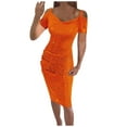 thumbnail image 1 of Bigersell Dresses for Women 2024 Casual Deals Female V-Neck Short Sleeve Knee Length Night Out Dress Style D-119 Girls Dresses Plus Size Summer Dresses , Orange M, 1 of 8