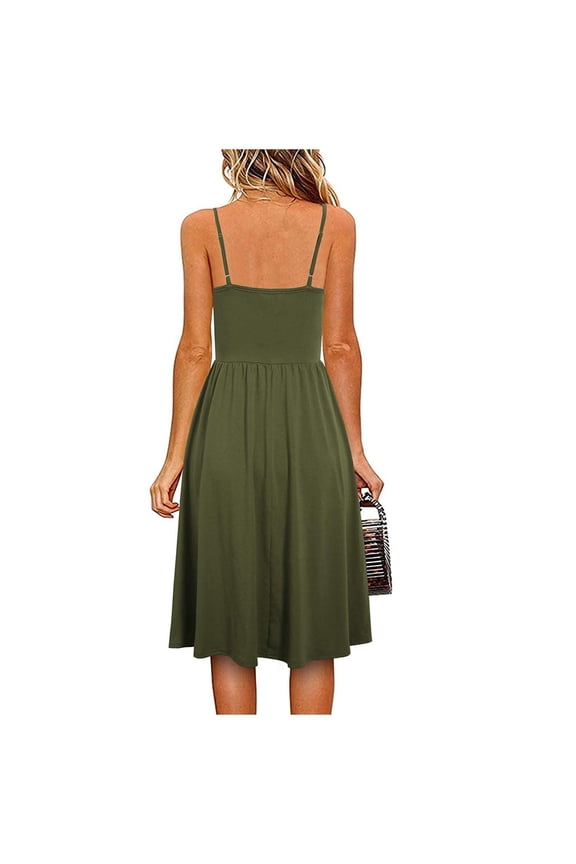 Elegant Dresses for Women Fashion Summer Seaside Sling Sleeveless V-Neck Solid Color Casual Dress Regular Slip Dress Style 27907, Female Extra long Dresses Green L