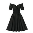 thumbnail image 1 of Bigersell Elegant Dresses for Women Wedding Guest Long Women's One Shoulder Solid Color Short Sleeve High Waist formal Dress Mommy and Me Dresses Women Fit & Flare Dresses, Style 25491, Black M, 1 of 9