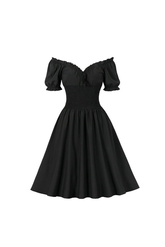 Elegant Dresses for Women Wedding Guest Long Women's One Shoulder Solid Color Short Sleeve High Waist formal Dress Mommy and Me Dresses Women Fit & Flare Dresses, Style 25491, Black M