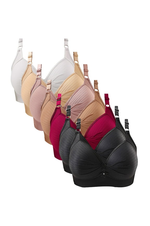 Everyday Bras Pack New 7pc Woman's Solid Color Comfortable Underwear Daily Bra Without Underwire Gathering Bras Bralette Bra Style F-1154 Black 40/90