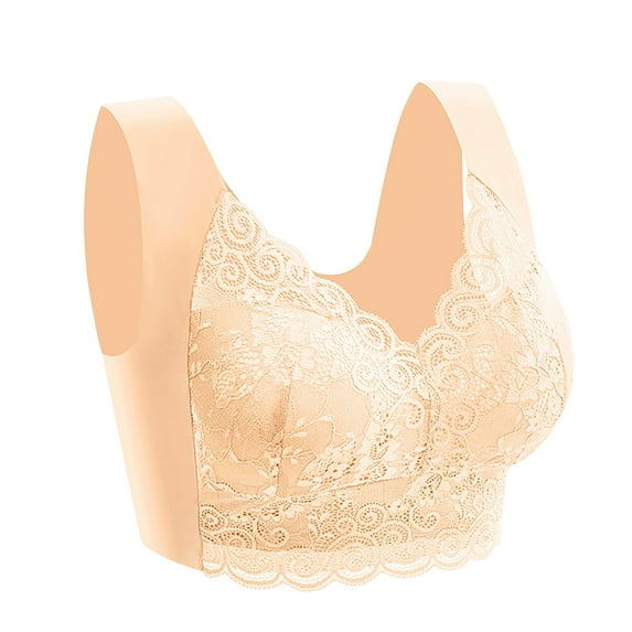 Bigersell Exercise Bras for Women Deals Wireless Padded Bras for Women Molded Bra Style B1760 V-Neck Padded Bras Pull-On Bra Closure Big Girls Plus Size Women's+sports+bras Beige L