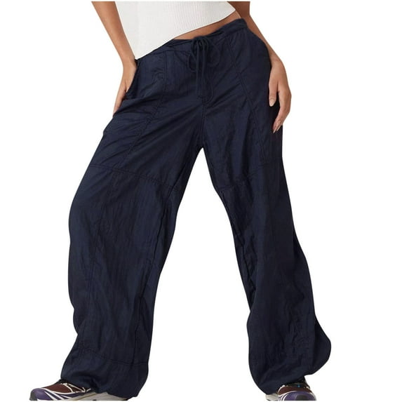 Bigersell Flare Pants for Women Full Length Pants Women's Fashion Casual Elastic Waist Drawstring Strap Solid Color Big Flare Wide Leg Pants Solid Blue Pant for Ladies