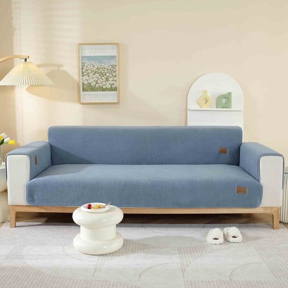 Bigersell Fleece Couch Cover Washable Soft Comfortable Throw Couch Cover Winter Warm Sofa Cover Furniture Protector Non-Slip Sofa Cover Cushions Home Living Room Decor Light Blue