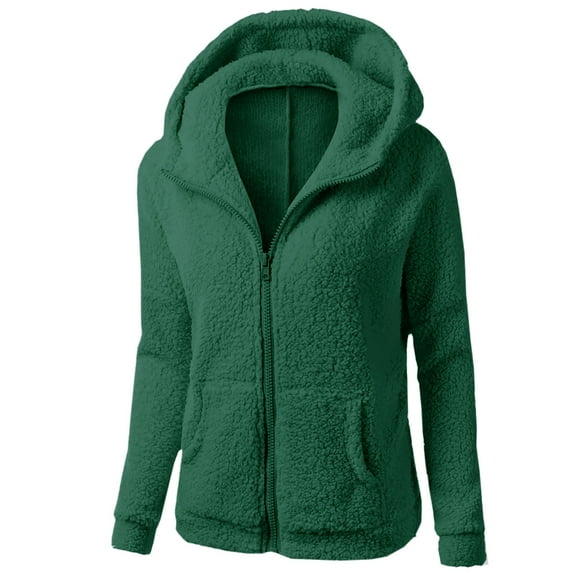 Bigersell Fleece Jackets for Women with Full Zipper and Hood Zip up Hoodies Pockets Casual Solid Color Long Sleeve Hooded Sweatshirts Sweater Winter Warm Coat Outwear Y1 Green XXL