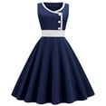 thumbnail image 1 of Bigersell Floral Dresses for Women Fashion Casual Dress Round Neck Sleeveless Women's Dress Knee-Length Women A-Line Dress Style 8735, Female Asymmetrical Dresses Navy M, 1 of 8