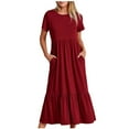thumbnail image 1 of Bigersell Flower Girl Dress Clearance Female Crew Neck Short Sleeve Maxi T-Shirt Dress Style D-25 Floral Dress Regular Summer Dresses , Wine S, 1 of 8