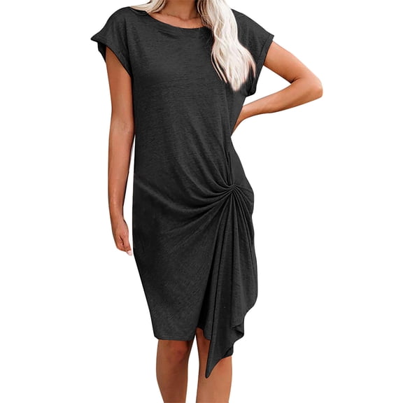 Bigersell Flowy Dresses for Women Short Sleeve Women Halter Strapless Solid Color Knitted Slim Mini Dress Mini Dresses for Female Regular T-Shirt Dresses, Style 26891, Black L