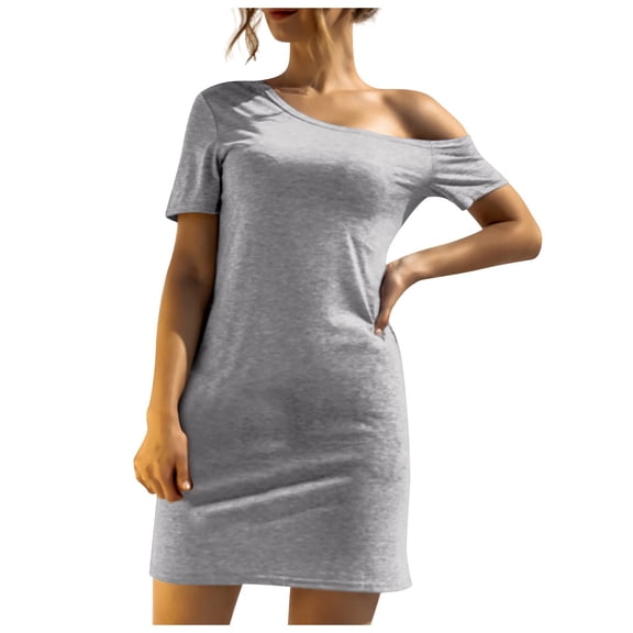 Bigersell Flowy Dresses for Women Short Sleeve Round Neck Multicolor Prints Elegant Casual with Pocket Mini Dress Mini Dresses for Female Women's Plus Cocktail Dresses, Style 36016, Gray L