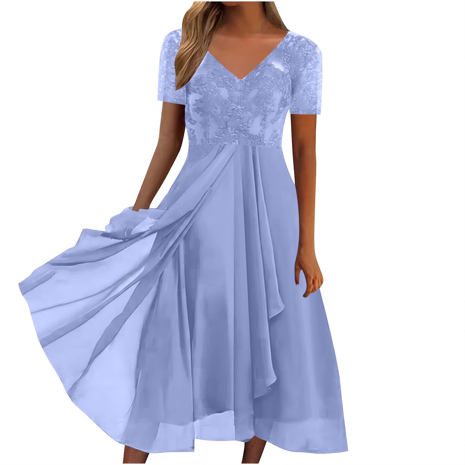 Elegant Solid Frenulum Flounce V Neck A Line Dresses(4 Colors) Elegant Solid Frenulum Flounce V Neck A Line Dresses(4 Colors)