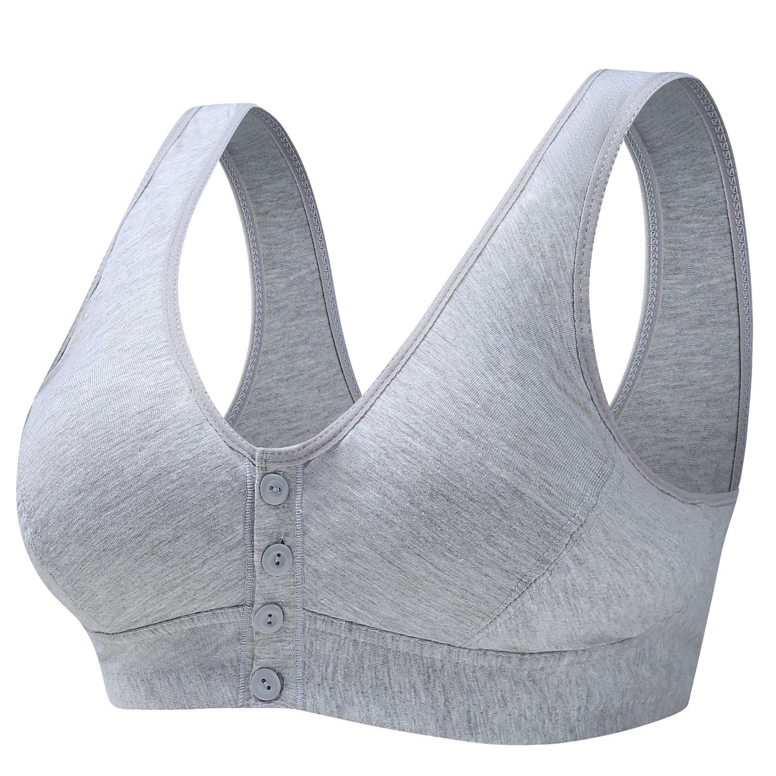 Bigersell Front Button Closure Bras for Older Women Plus Size Wireless Bras  Daisy Bra for Seniors Comfortable Soft V-Neck Push-up Bra No Underwire Front  Closure Bras Female Padded Bralette Z-Gray L 