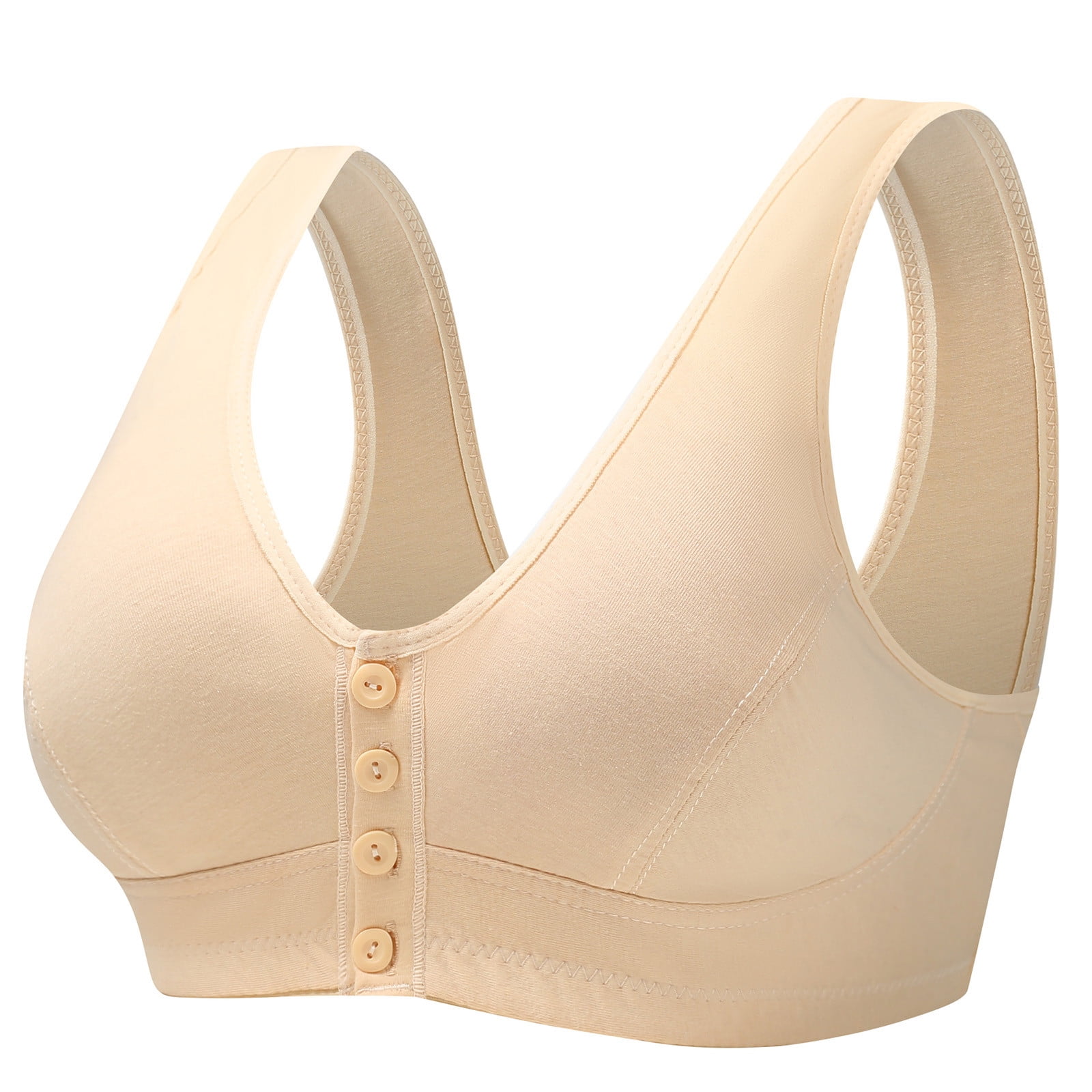 Bigersell Front Button Closure Bras for Older Women Plus Size Wireless Bras  Daisy Bra for Seniors Comfortable Soft V-Neck Push-up Bra No Underwire Front  Closure Bras Female Padded Bralette Z-Beige S 